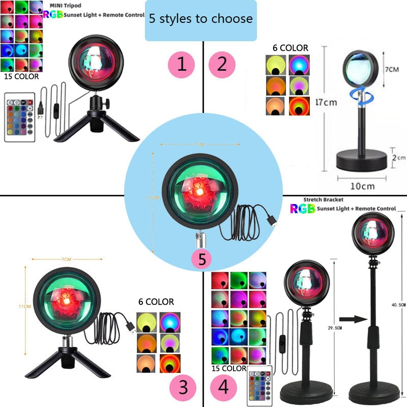 RGB Sunset Light Lamp - Adjustable w/ Remote